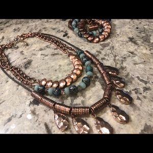 Copper and aqua necklace/bracelet set.